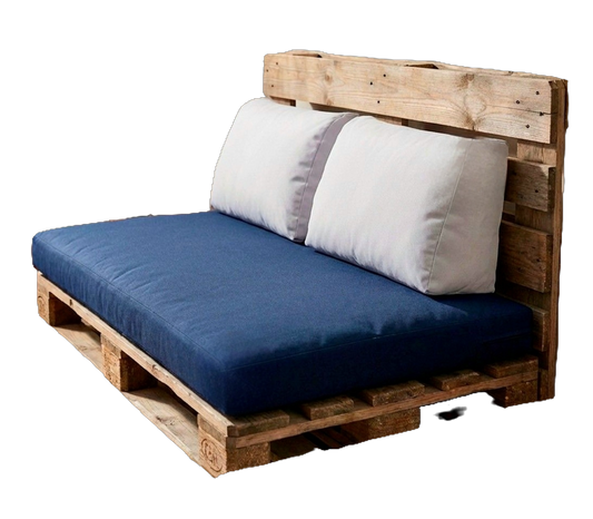 Ensemble Coussins pour Palette 100% Coton - Assise Bleu Marine & Dossiers Gris Clair