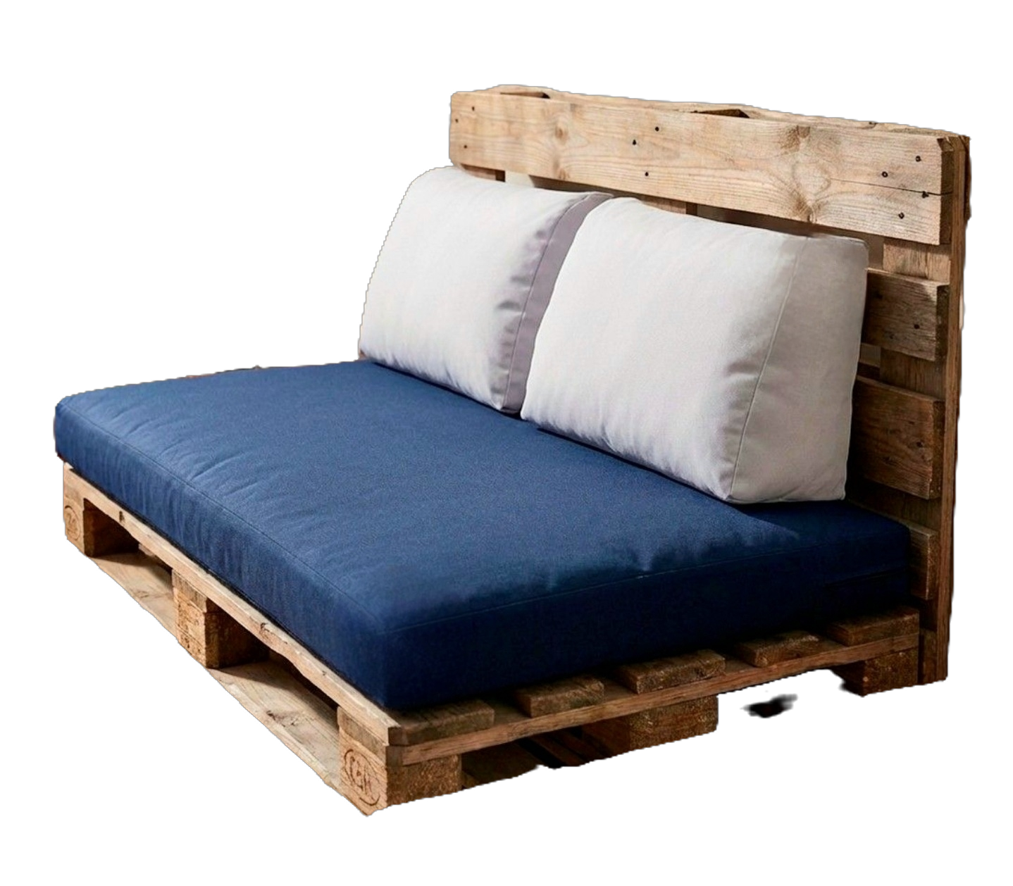 Ensemble Coussins pour Palette 100% Coton - Assise Bleu Marine & Dossiers Gris Clair