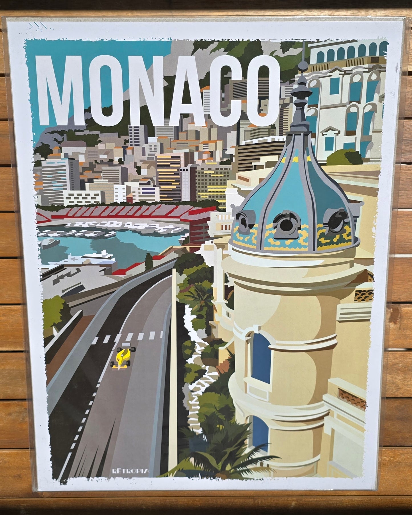 Affiche vintage 30x40 cm du circuit et port de Monaco, illustration rétro Côte d'Azur, papier mat 250g made in France