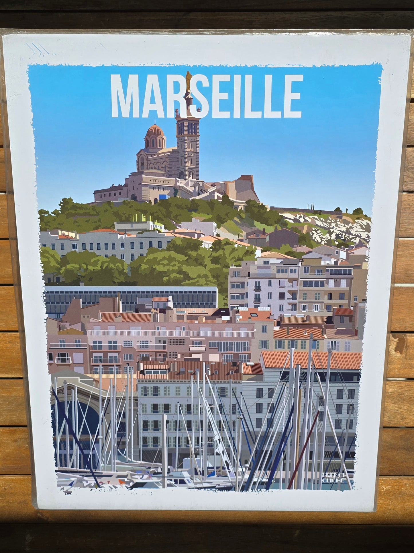 Affiche vintage 30x40 cm de Marseille et Notre-Dame de la Garde, illustration rétro provençale, papier mat 250g made in France