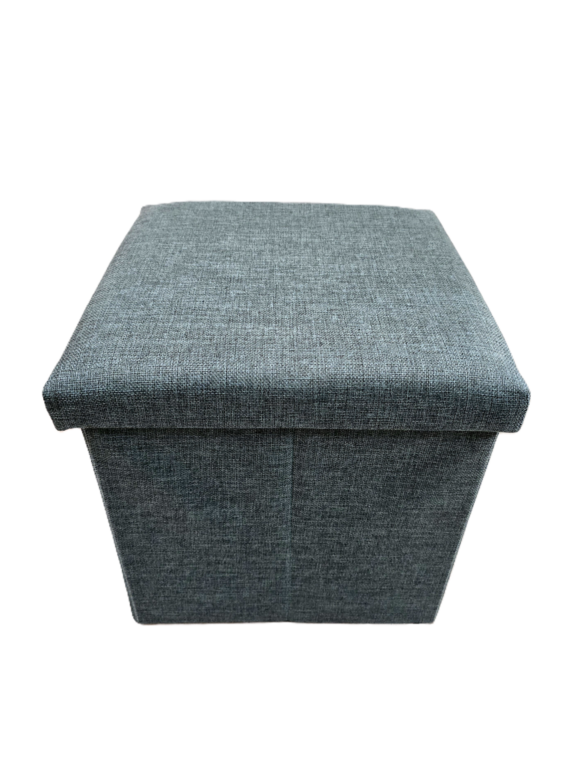 Pouf rectangulaire coffre de rangement pliable, tissu coloris pétrole chiné avec couvercle rembourré servant d'assise.